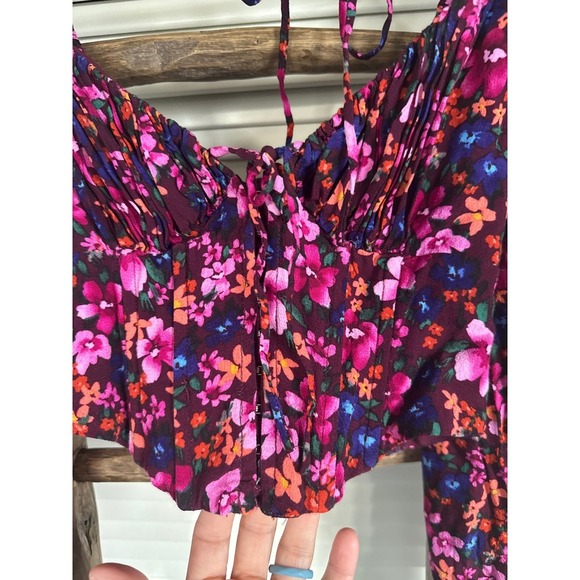 ASTR the label Floral Print Crop Top Long Sleeve Square Neck Blouse  SizeXS - Picture 5 of 7